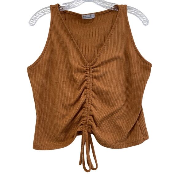 Y2K Paper Crane Waffle Knit Ruched Crop Tank Top Womens Size L Preppy Coquette - Picture 1 of 8